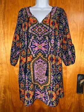 NLW Colorful Boho Tunic Top Dress Made in Turkey - Size M